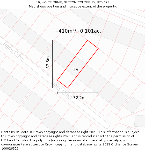 19, HOLTE DRIVE, SUTTON COLDFIELD, B75 6PR: Plot and title map