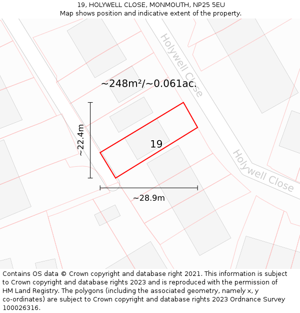 19, HOLYWELL CLOSE, MONMOUTH, NP25 5EU: Plot and title map