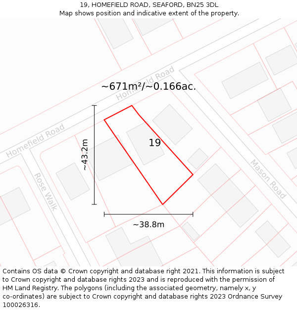 19, HOMEFIELD ROAD, SEAFORD, BN25 3DL: Plot and title map