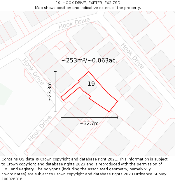 19, HOOK DRIVE, EXETER, EX2 7SD: Plot and title map