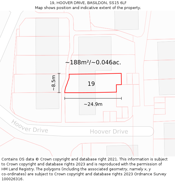 19, HOOVER DRIVE, BASILDON, SS15 6LF: Plot and title map