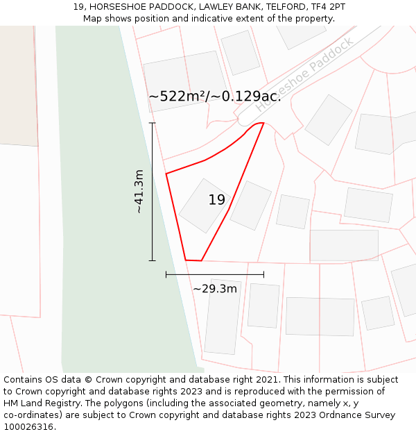 19, HORSESHOE PADDOCK, LAWLEY BANK, TELFORD, TF4 2PT: Plot and title map