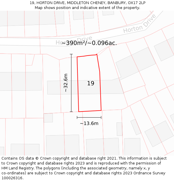 19, HORTON DRIVE, MIDDLETON CHENEY, BANBURY, OX17 2LP: Plot and title map