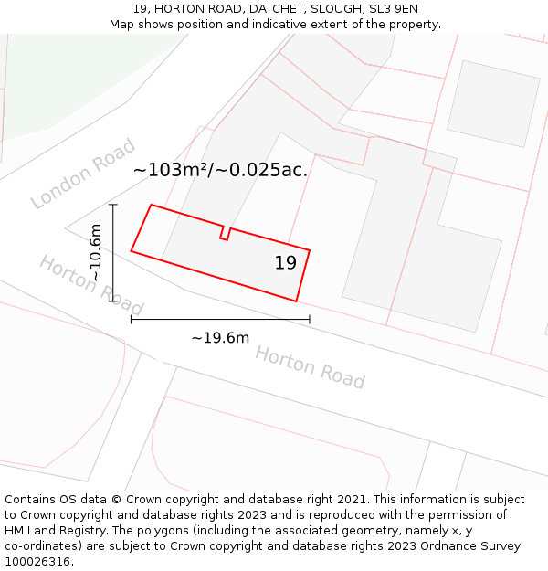 19, HORTON ROAD, DATCHET, SLOUGH, SL3 9EN: Plot and title map