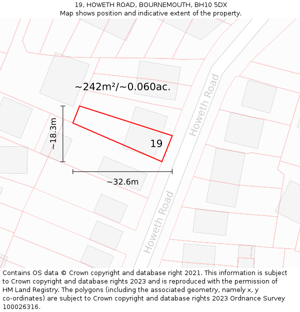 19, HOWETH ROAD, BOURNEMOUTH, BH10 5DX: Plot and title map