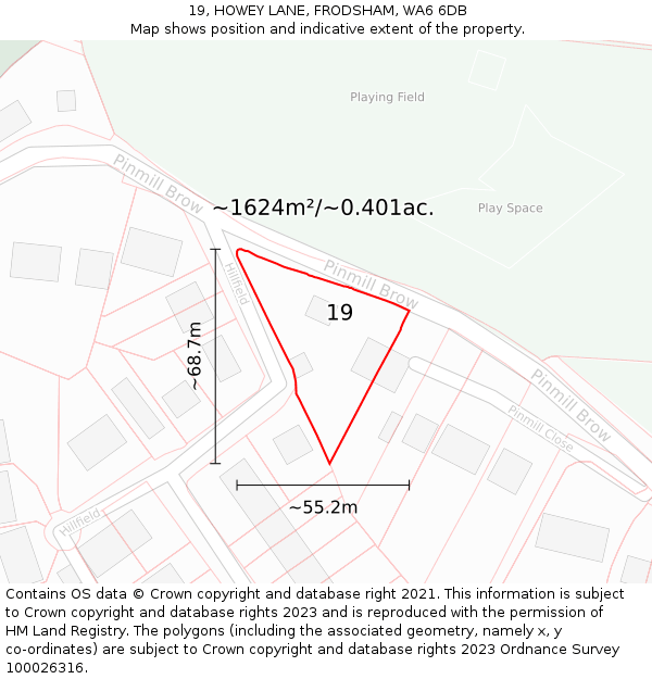19, HOWEY LANE, FRODSHAM, WA6 6DB: Plot and title map