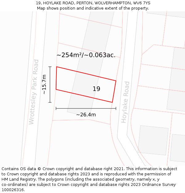 19, HOYLAKE ROAD, PERTON, WOLVERHAMPTON, WV6 7YS: Plot and title map