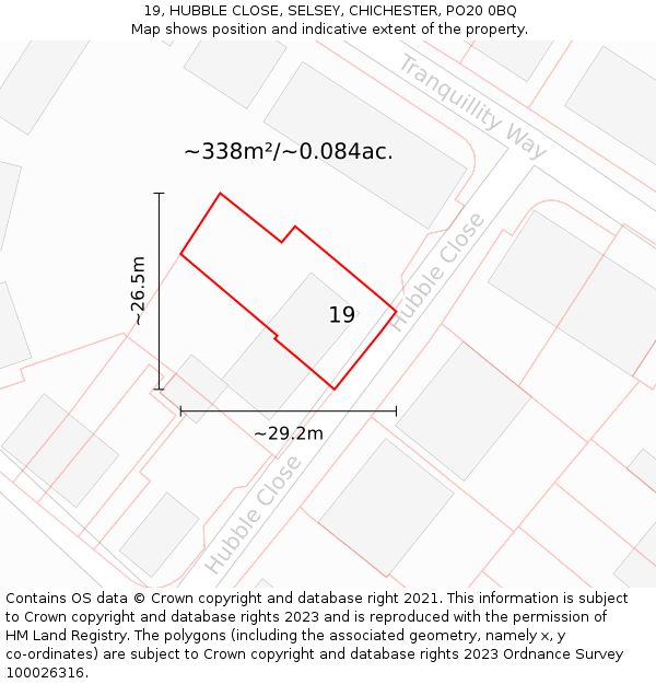 19, HUBBLE CLOSE, SELSEY, CHICHESTER, PO20 0BQ: Plot and title map