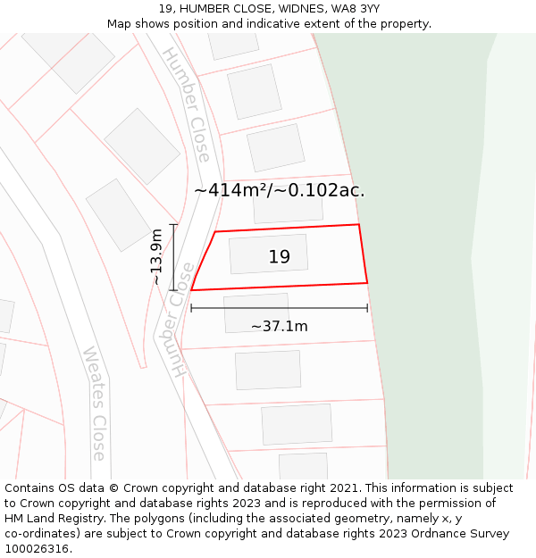 19, HUMBER CLOSE, WIDNES, WA8 3YY: Plot and title map