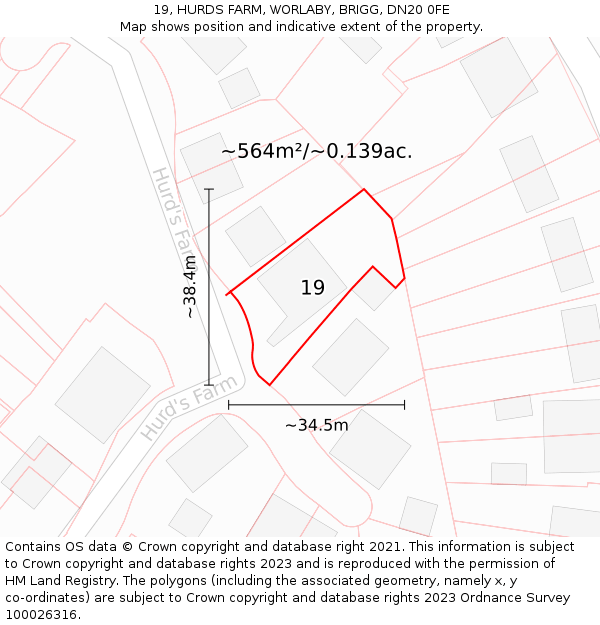 19, HURDS FARM, WORLABY, BRIGG, DN20 0FE: Plot and title map