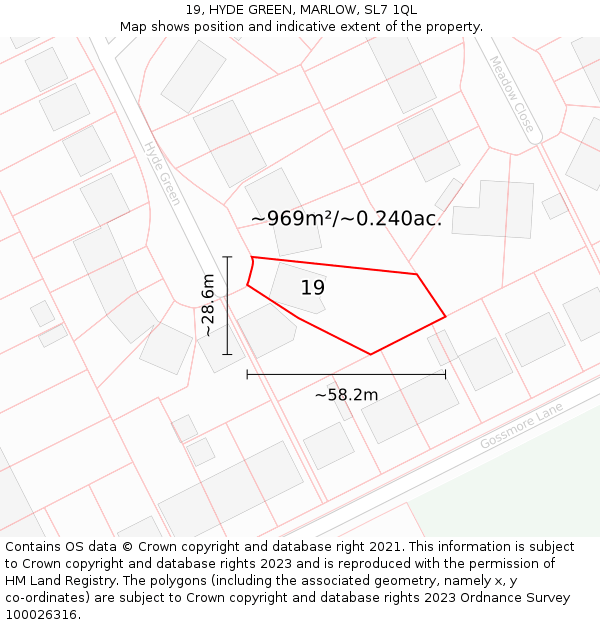 19, HYDE GREEN, MARLOW, SL7 1QL: Plot and title map