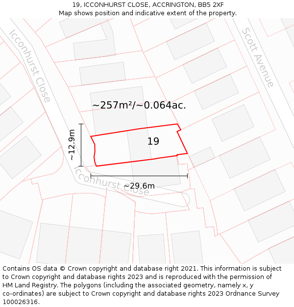 19, ICCONHURST CLOSE, ACCRINGTON, BB5 2XF: Plot and title map