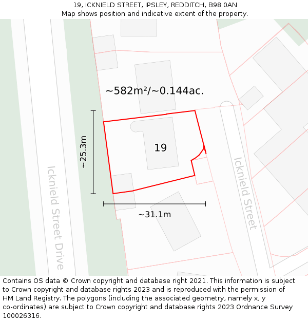 19, ICKNIELD STREET, IPSLEY, REDDITCH, B98 0AN: Plot and title map