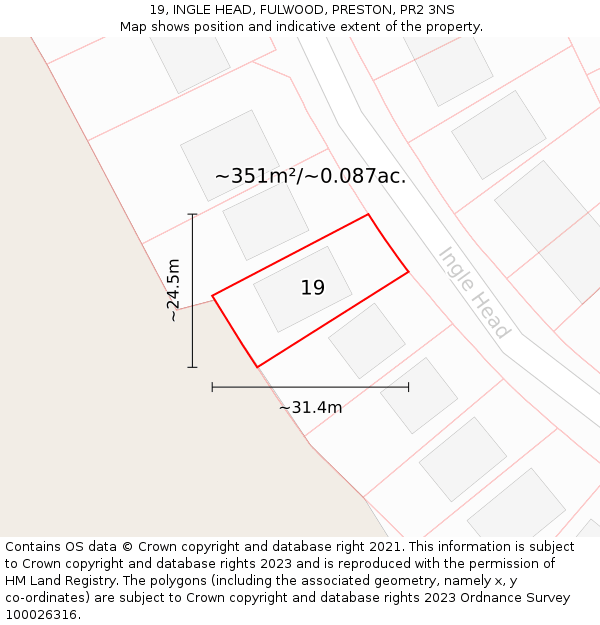 19, INGLE HEAD, FULWOOD, PRESTON, PR2 3NS: Plot and title map