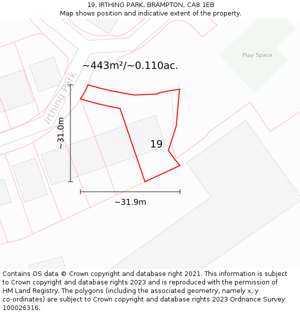 19, IRTHING PARK, BRAMPTON, CA8 1EB: Plot and title map