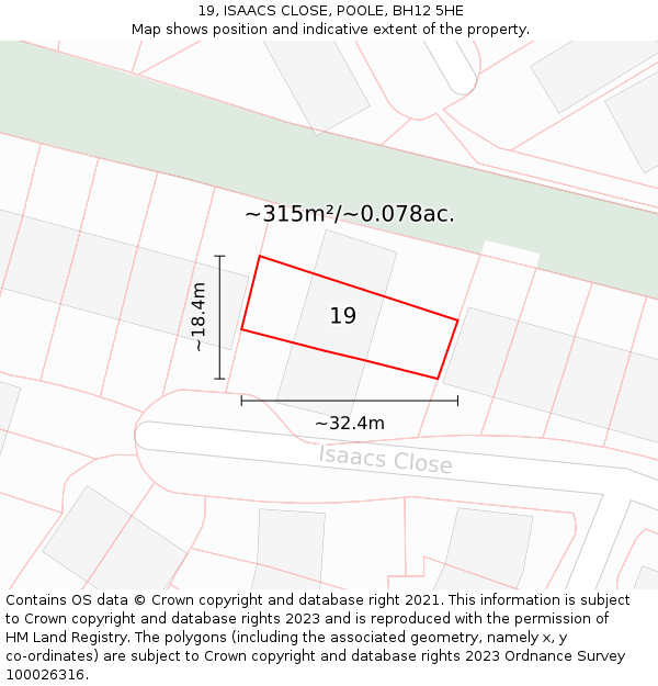 19, ISAACS CLOSE, POOLE, BH12 5HE: Plot and title map