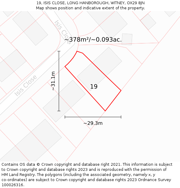 19, ISIS CLOSE, LONG HANBOROUGH, WITNEY, OX29 8JN: Plot and title map