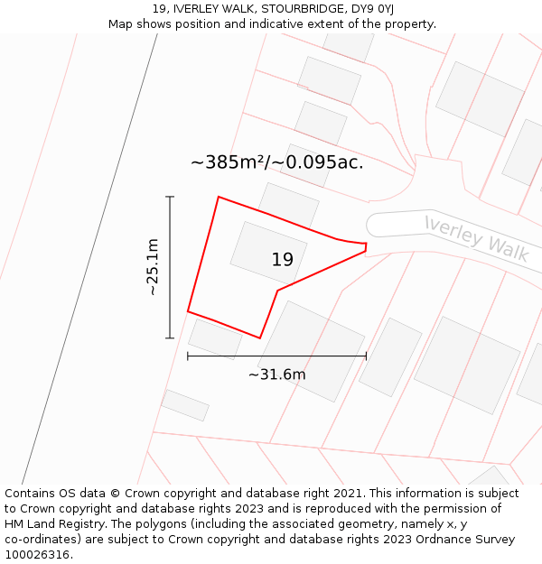 19, IVERLEY WALK, STOURBRIDGE, DY9 0YJ: Plot and title map