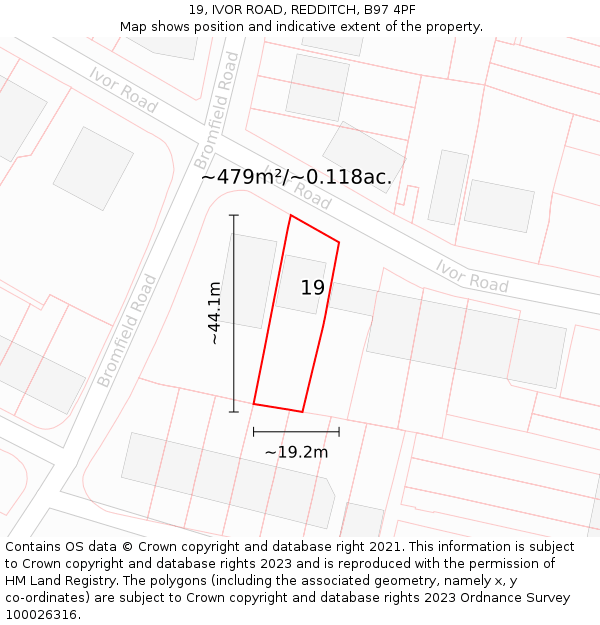 19, IVOR ROAD, REDDITCH, B97 4PF: Plot and title map