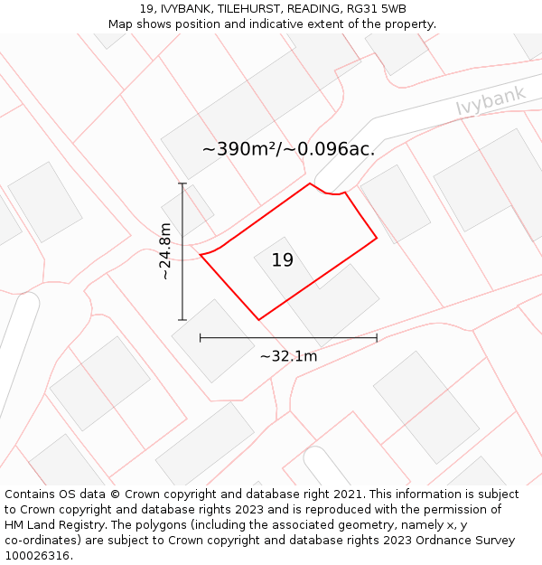19, IVYBANK, TILEHURST, READING, RG31 5WB: Plot and title map