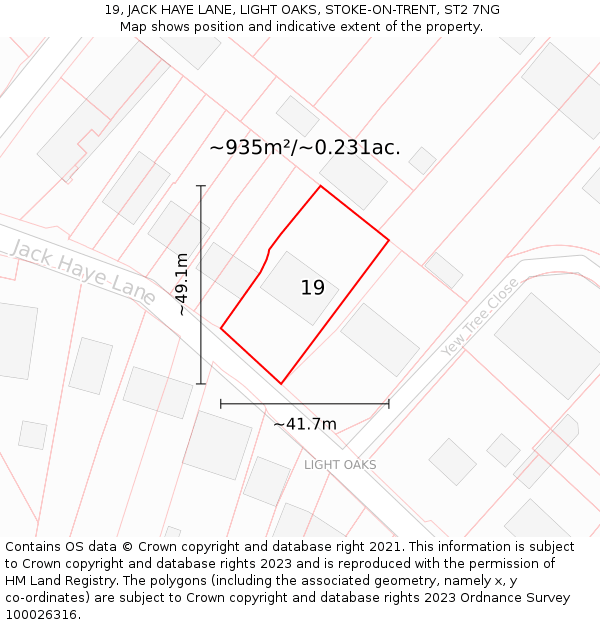 19, JACK HAYE LANE, LIGHT OAKS, STOKE-ON-TRENT, ST2 7NG: Plot and title map