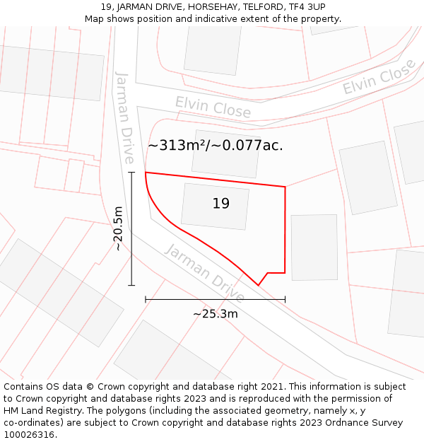 19, JARMAN DRIVE, HORSEHAY, TELFORD, TF4 3UP: Plot and title map