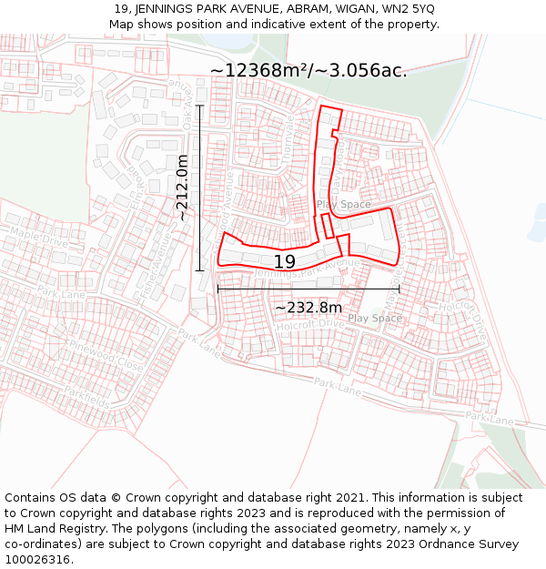 19, JENNINGS PARK AVENUE, ABRAM, WIGAN, WN2 5YQ: Plot and title map