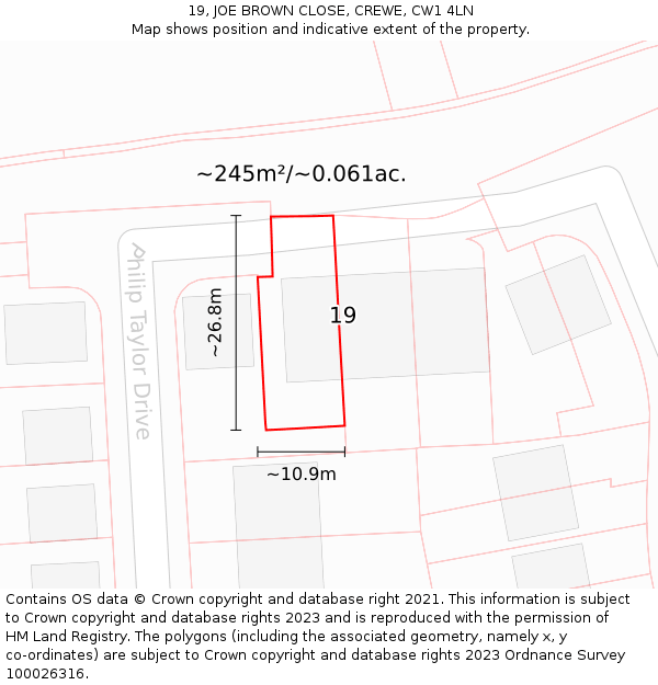 19, JOE BROWN CLOSE, CREWE, CW1 4LN: Plot and title map