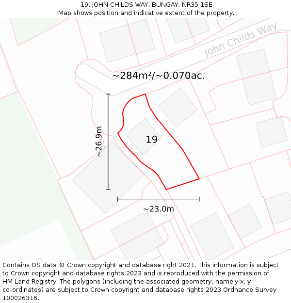 19, JOHN CHILDS WAY, BUNGAY, NR35 1SE: Plot and title map