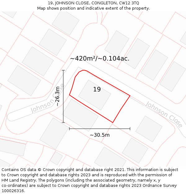 19, JOHNSON CLOSE, CONGLETON, CW12 3TQ: Plot and title map