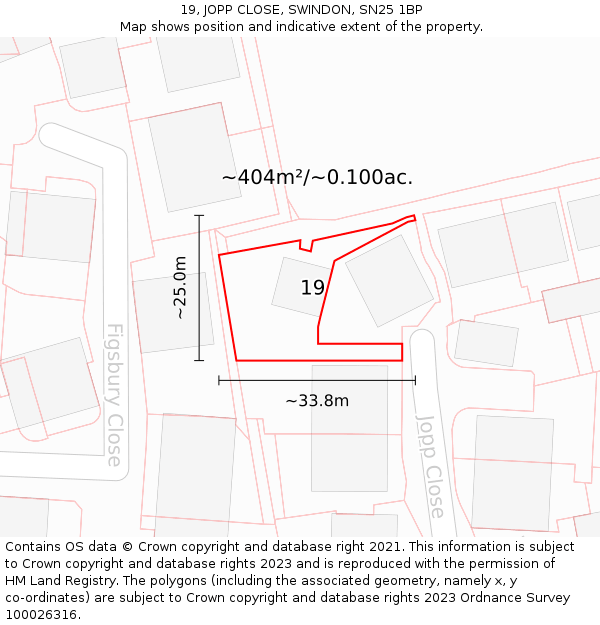 19, JOPP CLOSE, SWINDON, SN25 1BP: Plot and title map