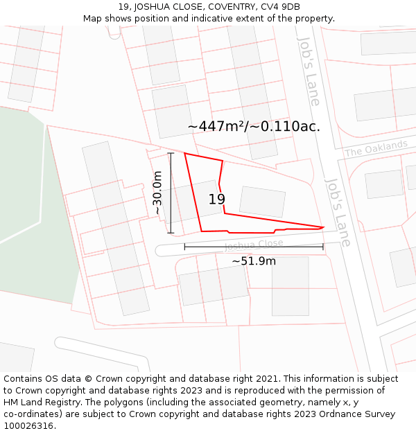 19, JOSHUA CLOSE, COVENTRY, CV4 9DB: Plot and title map