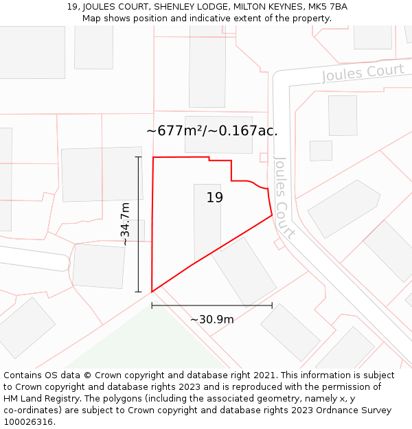 19, JOULES COURT, SHENLEY LODGE, MILTON KEYNES, MK5 7BA: Plot and title map