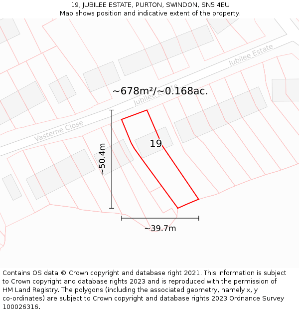 19, JUBILEE ESTATE, PURTON, SWINDON, SN5 4EU: Plot and title map