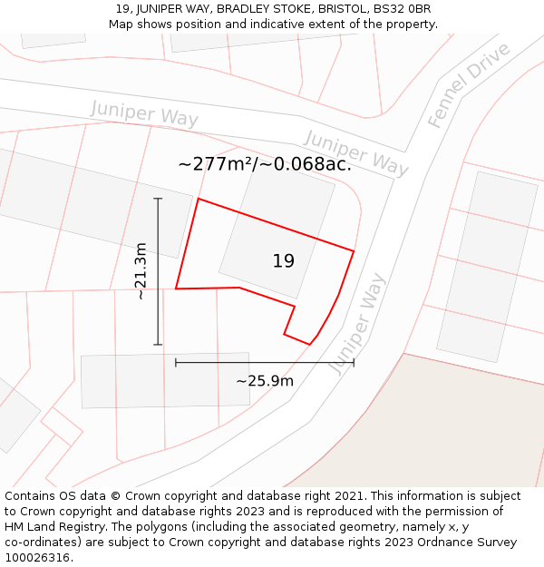 19, JUNIPER WAY, BRADLEY STOKE, BRISTOL, BS32 0BR: Plot and title map