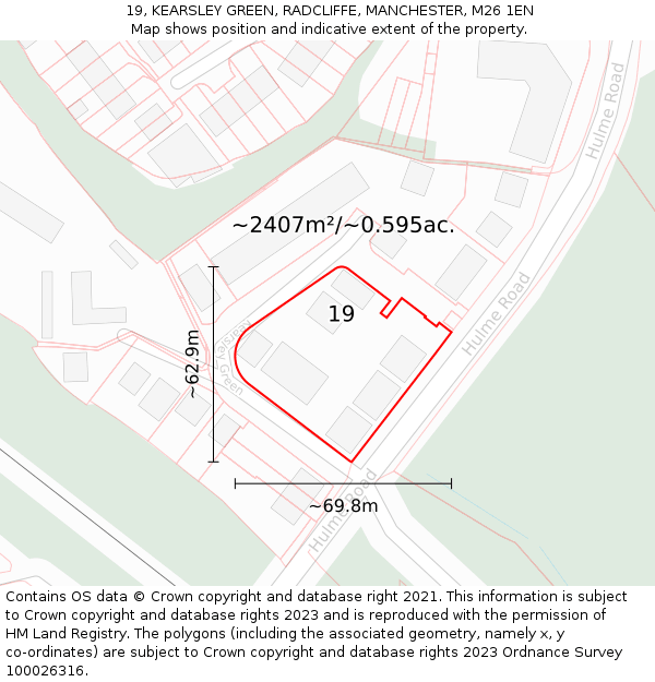 19, KEARSLEY GREEN, RADCLIFFE, MANCHESTER, M26 1EN: Plot and title map