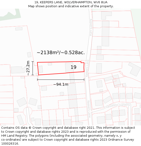 19, KEEPERS LANE, WOLVERHAMPTON, WV6 8UA: Plot and title map