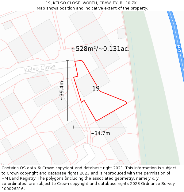 19, KELSO CLOSE, WORTH, CRAWLEY, RH10 7XH: Plot and title map