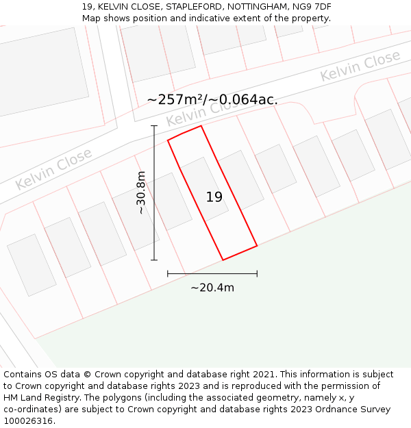 19, KELVIN CLOSE, STAPLEFORD, NOTTINGHAM, NG9 7DF: Plot and title map