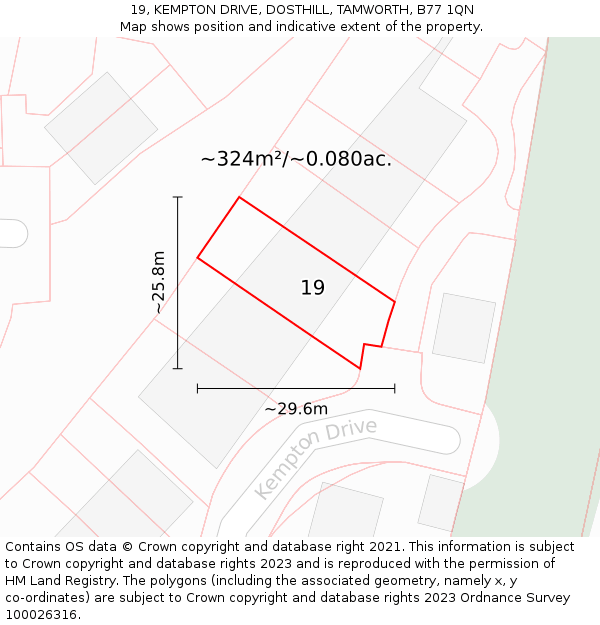 19, KEMPTON DRIVE, DOSTHILL, TAMWORTH, B77 1QN: Plot and title map