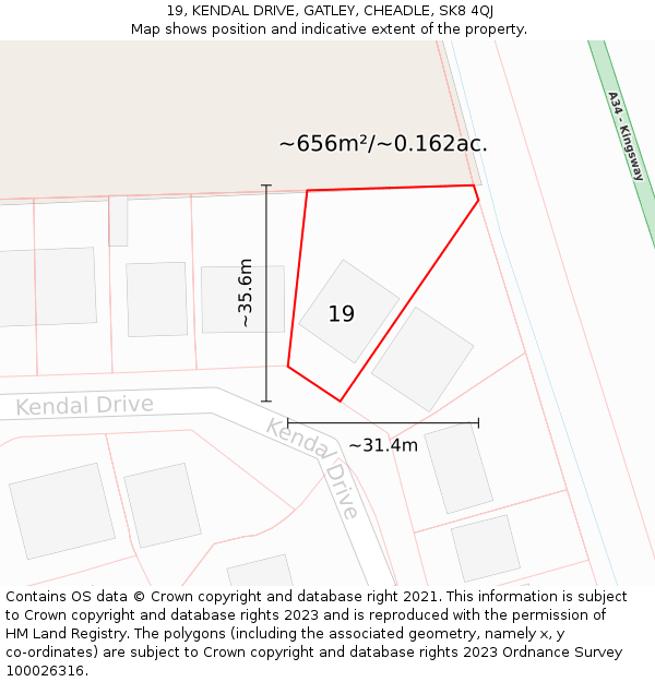 19, KENDAL DRIVE, GATLEY, CHEADLE, SK8 4QJ: Plot and title map