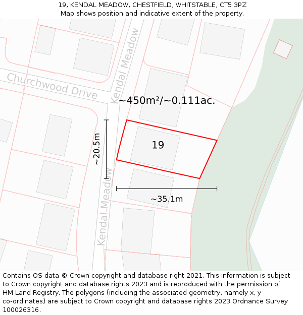 19, KENDAL MEADOW, CHESTFIELD, WHITSTABLE, CT5 3PZ: Plot and title map