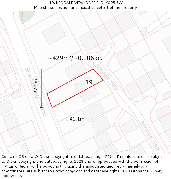 19, KENDALE VIEW, DRIFFIELD, YO25 5YY: Plot and title map