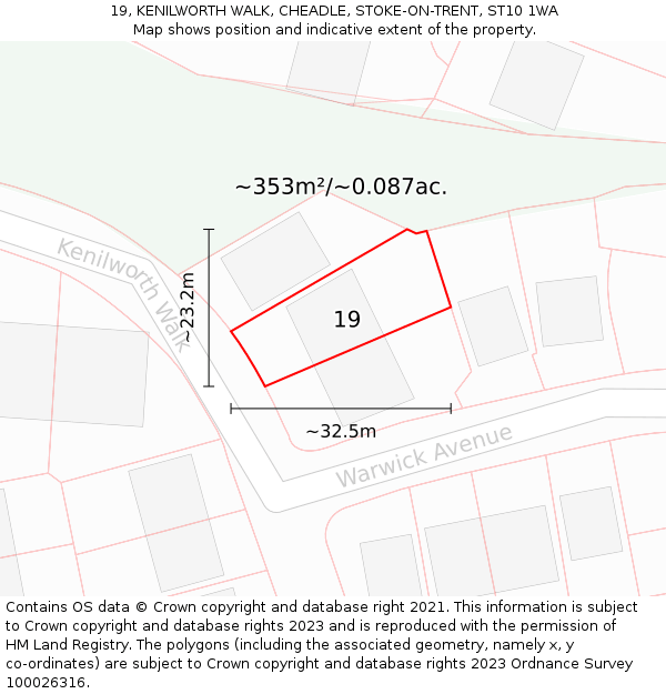 19, KENILWORTH WALK, CHEADLE, STOKE-ON-TRENT, ST10 1WA: Plot and title map