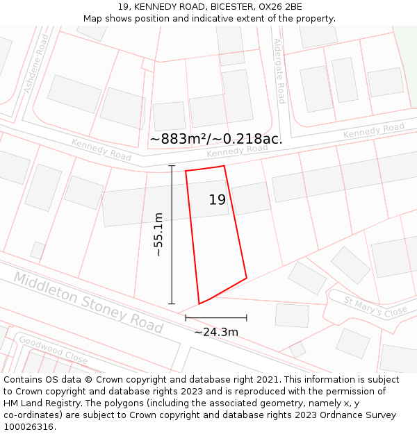 19, KENNEDY ROAD, BICESTER, OX26 2BE: Plot and title map