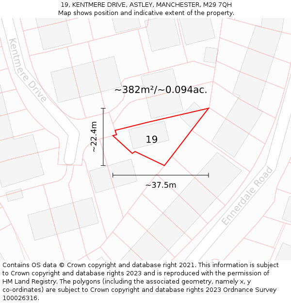 19, KENTMERE DRIVE, ASTLEY, MANCHESTER, M29 7QH: Plot and title map