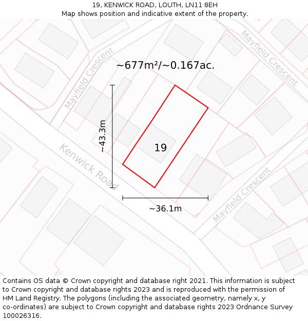 19, KENWICK ROAD, LOUTH, LN11 8EH: Plot and title map