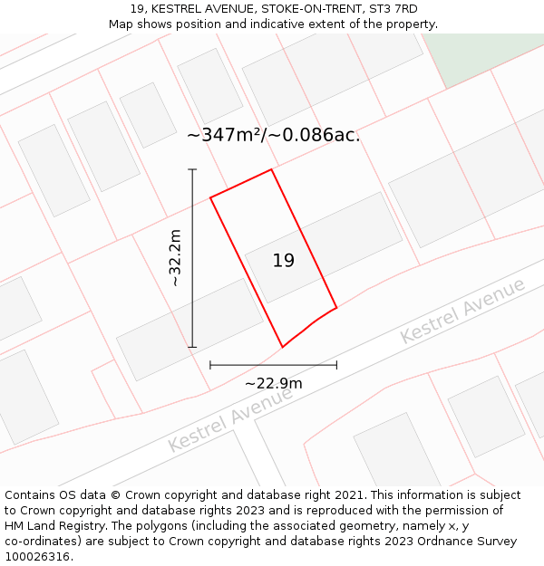 19, KESTREL AVENUE, STOKE-ON-TRENT, ST3 7RD: Plot and title map