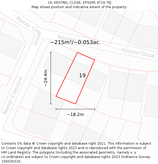19, KESTREL CLOSE, EPSOM, KT19 7EJ: Plot and title map