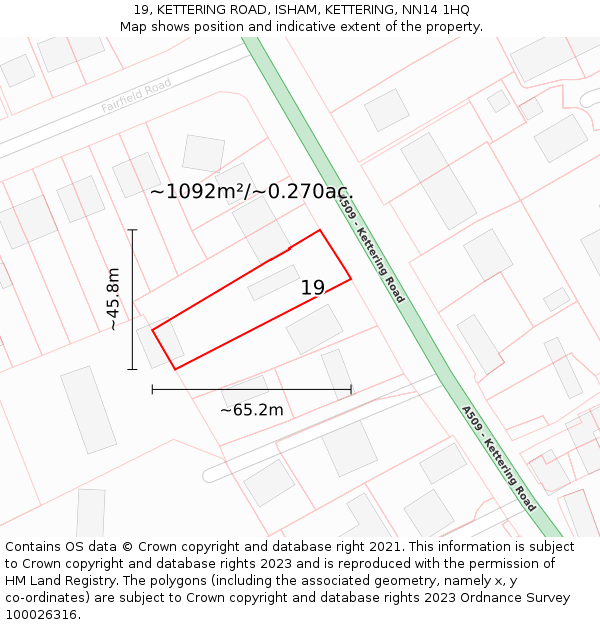 19, KETTERING ROAD, ISHAM, KETTERING, NN14 1HQ: Plot and title map